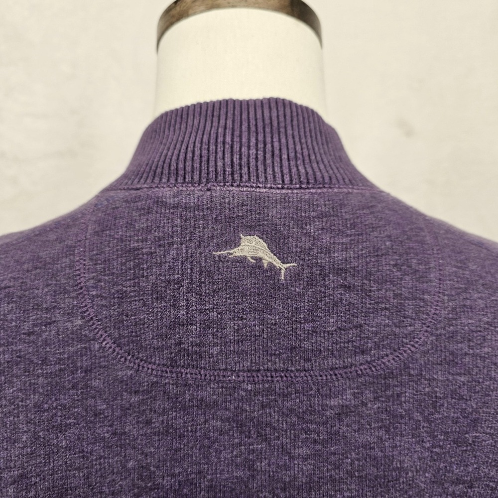 Tommy Bahama Sweater Mens Large Purple Gray 1/4 Zip Reversible Mock Neck Knit - Picture 6 of 14